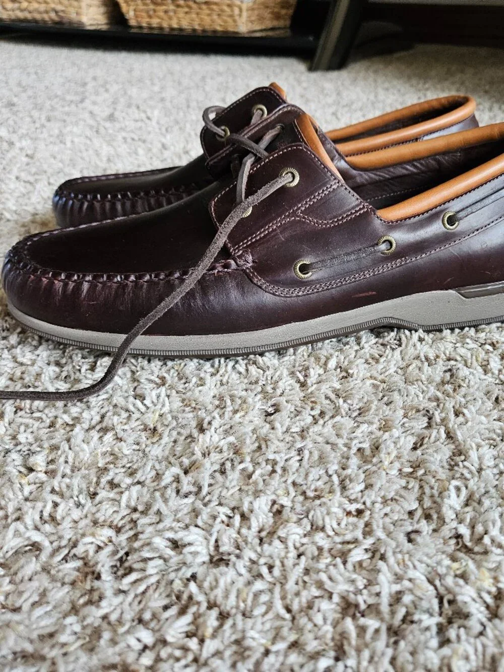 Men's Brown Leather Boat Shoes Tan Collar Waterproof Leather Mens Size 13M